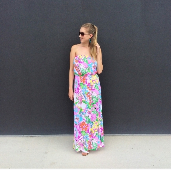 Lilly Pulitzer Pink Floral Nosey Posey Women’s Strapless Dress size XS - Picture 3 of 15